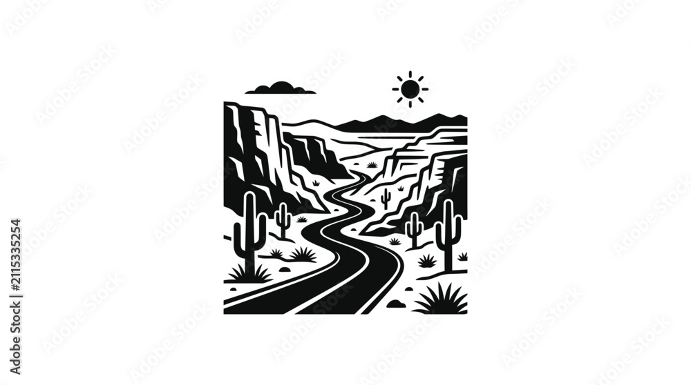 Fototapeta premium Black and white desert road landscape.
