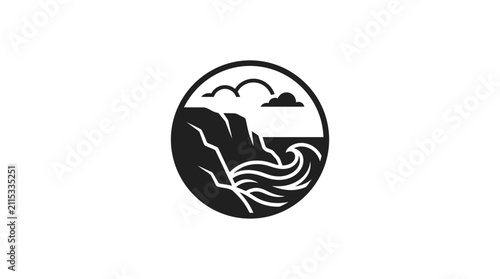 Black and white ocean wave icon.