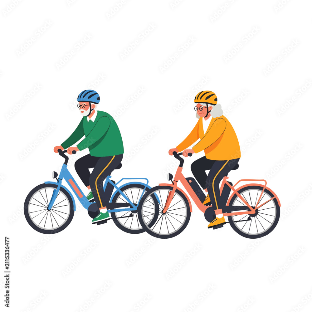 Fototapeta premium Active colorful cyclists riding modern bicycles in sunny outdoor setting, concept for fitness lifestyle, eco-friendly transport, and recreational sports promotion