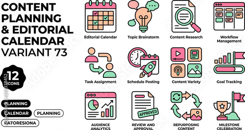 Content Planning Editorial Calendar Icons Set Business Tools