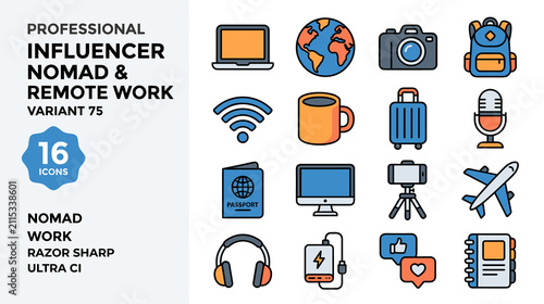 Professional Nomad and Remote Work Icon Set