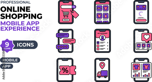 Mobile App Icons for Online Shopping Experience