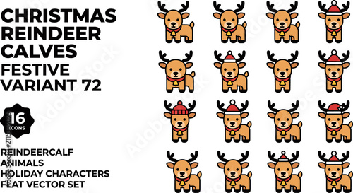 Christmas Reindeer Calves Festive Icon Set 16 Styles