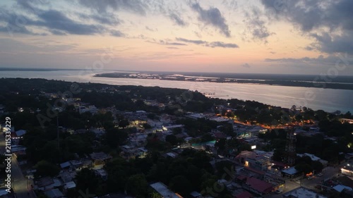 Panoramic sunrise over the iconic blue lagoon in Quintana Roo, Mexico