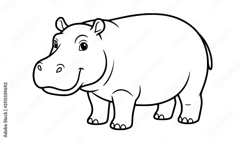 Obraz premium Large Hippo Outline Coloring Page Vector Art