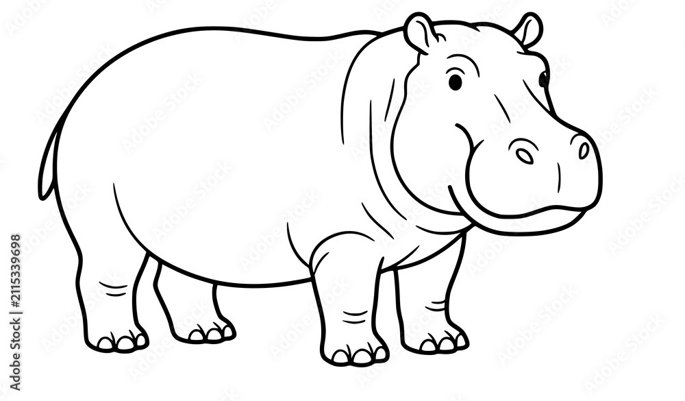 Fototapeta premium Large Hippo Outline Coloring Page Vector Art