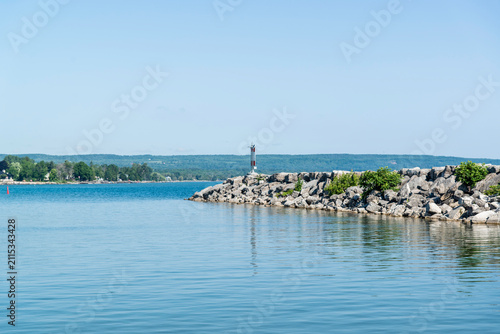 Meaford, Canada - July 7 2026: Peaceful Meaford shoreline overlooking Georgian Bay with rocky beaches, calm waters, and expansive skies reflecting Ontario’s natural lakeside beauty