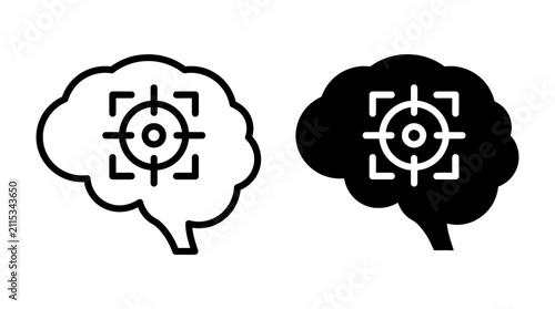Set of brain icons with target symbols representing focus and mental concentration.