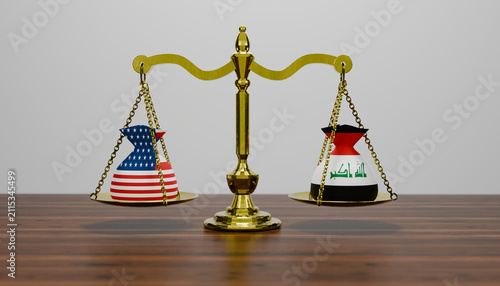 Foto American and Iraqi flags on scale