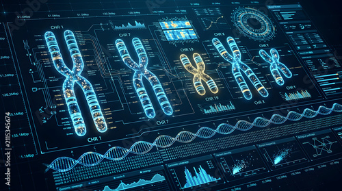 Fototapeta Genetic data analysis on digital screen interface