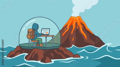 Obraz na plátne Freelance Science Communicator Writing Newsletter From Volcanic Island Base