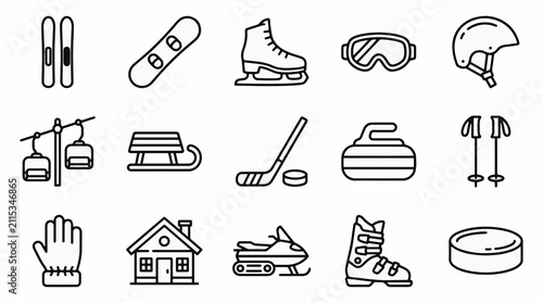Canvastavla Winter Sports Icon Set Line Art Style On White Background