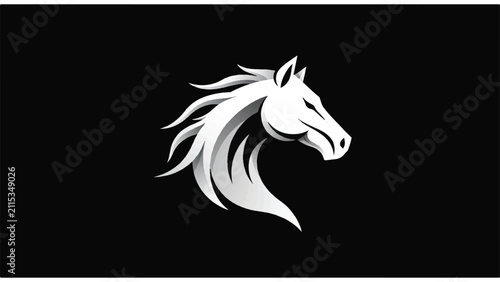Bild auf Leinwand White Horse Head Illustration on Black 2.
