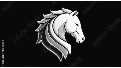Bild auf Leinwand White Horse Head Illustration on Black 8.