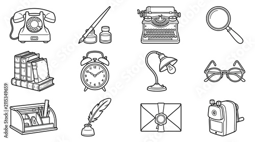 Vintage Office Supplies Collection Icons