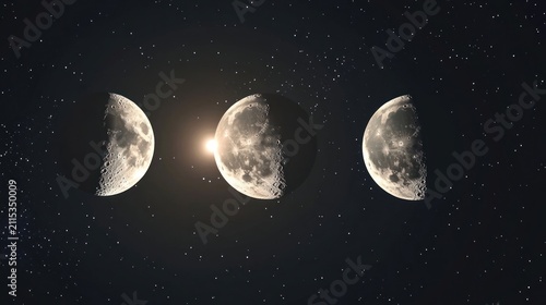 Seamless animation of moon phases, the sun and moon rotating together