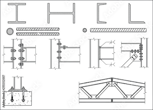 Bild auf Leinwand Structural steel CAD details vector