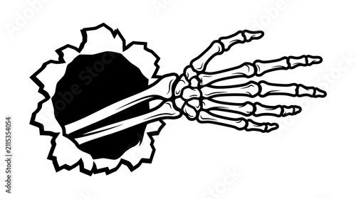 Fotografie Skeleton Hand Breaking Through Paper