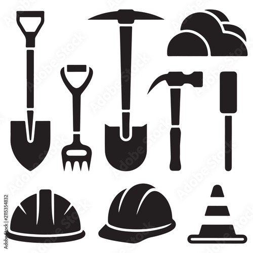 Black silhouette of various kitchen utensils and tools