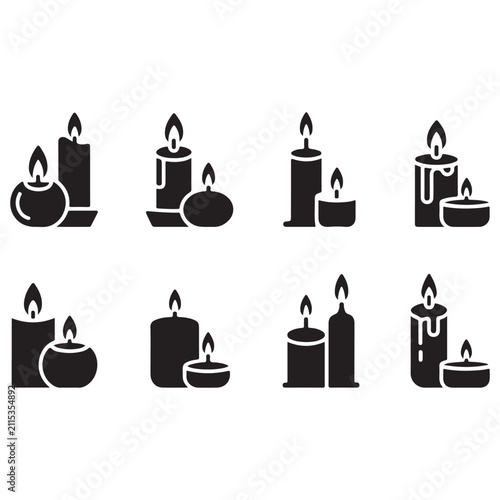 Black silhouette of eight people using mobile devices in various poses