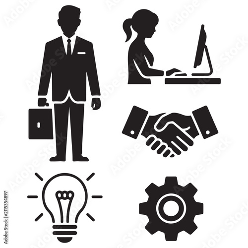 Black and white of business concepts and symbols finance