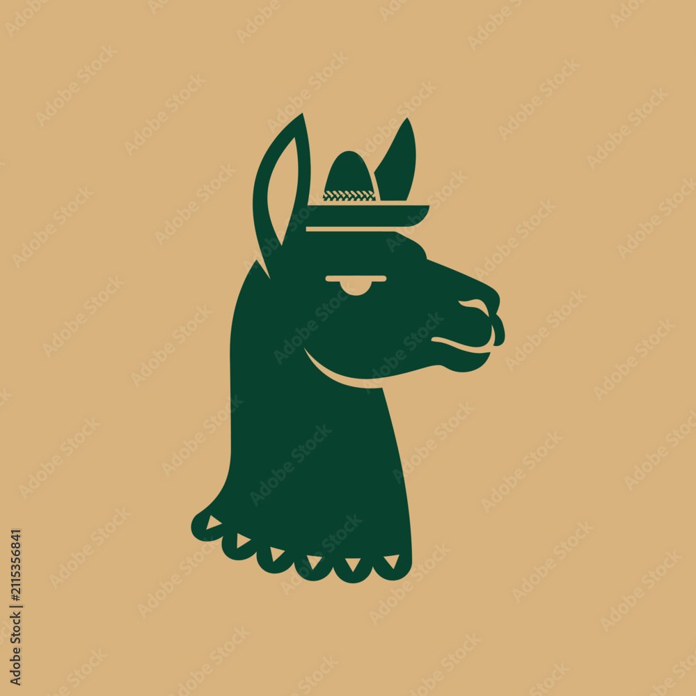 Fototapeta premium Stylized llama head mascot wearing a sombrero