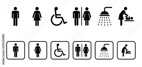 Obraz na płótnie Modern restroom signage icons including male female accessible shower and changi