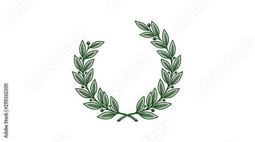 Green Laurel Wreath Emblem on White Background