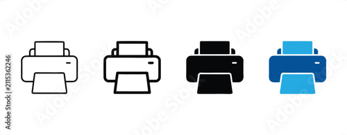 Canvastavla Printer icons in outline filled solid and color variants on white background vec