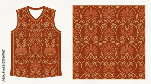 Orange greek floral pattern tank top.