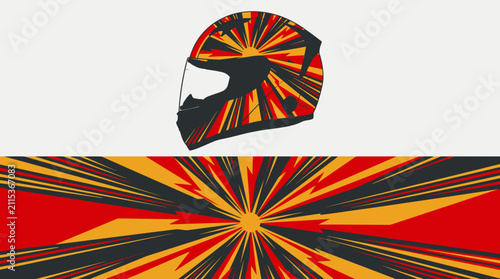 Orange yellow sunburst motorcycle helmet vinyl wrap design.
