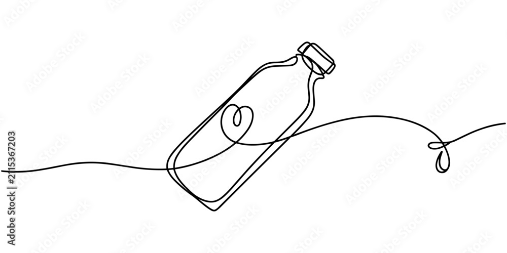 Obraz premium Reusable Water Bottle with Heart and Water Droplet, Continuous One Line Drawing