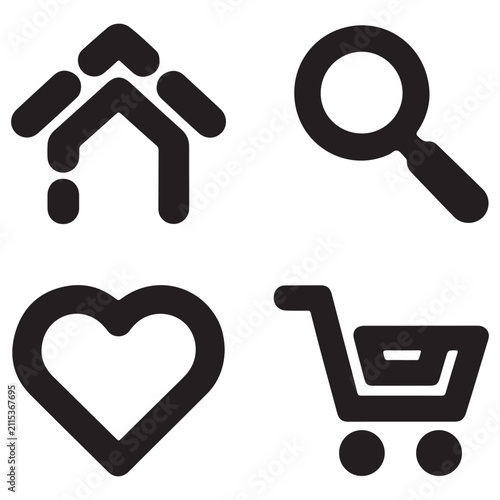Black silhouette of walking person laptop heart and location pin