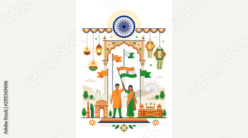 Celebrating Indian Independence Day with patriotic symbols and cultural decor in vibrant colors