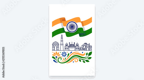 Vibrant Indian Independence Day Celebration with Flag and Iconic Landmarks