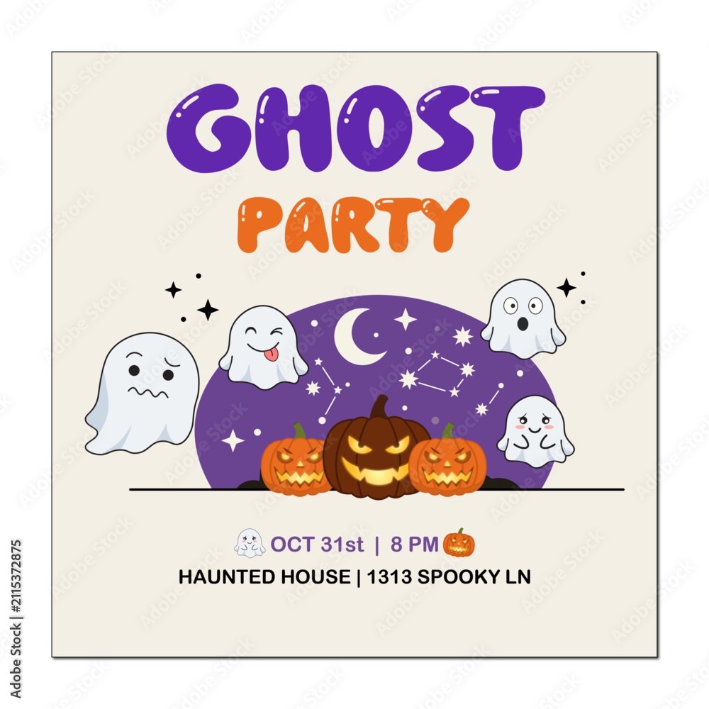 Fototapeta premium Ghost Party Halloween Flyer Editable Vector Event Template