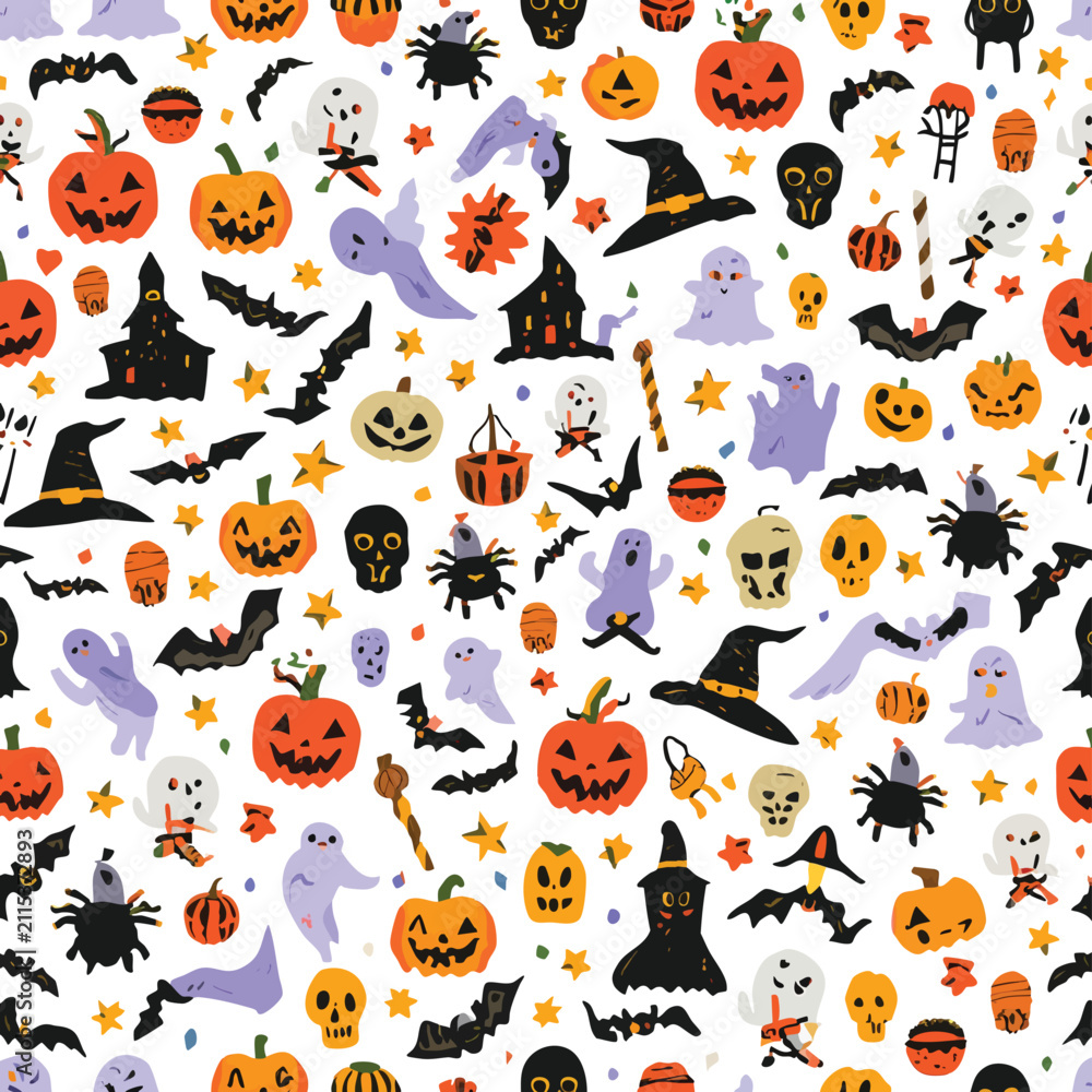 Fototapeta premium Spooky Halloween Characters Seamless Pattern Festive Holiday Design