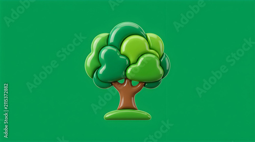 Green stylized tree made of clouds icon