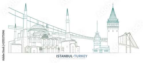 Istanbul Turkey cityscape line drawing vector. 