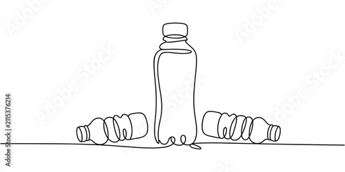 Bild auf Leinwand Continuous one line drawing of a reusable bottle replacing several disposable pl