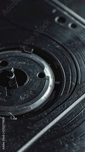 Close-up of a vintage cassette tape with intricate details and texture