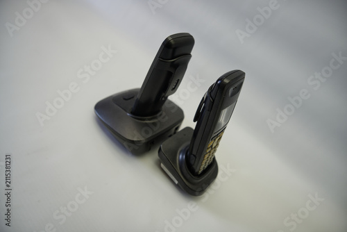Black and white cordless landline phone
