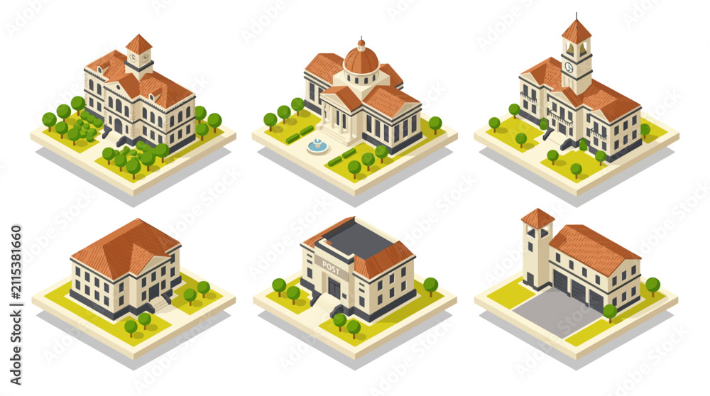 Fototapeta premium Diverse modern and traditional residential house designs on individual plots with landscaping and varied architectural styles