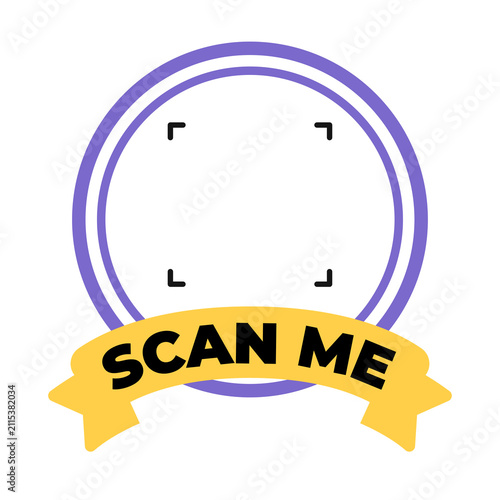 Scan Me QR Code Label Vector, Modern Call to Action Sticker and Sign Set. Colorful Isolated