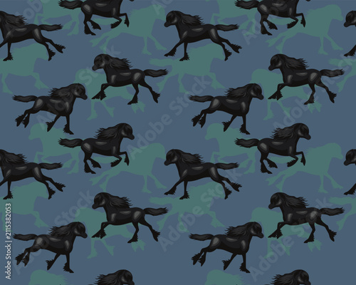 Friesian Horse Running Seamless Pattern Background Wallpaper