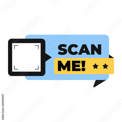 Scan Me QR Code Label Vector, Modern Call to Action Sticker and Sign Set. Colorful Isolated