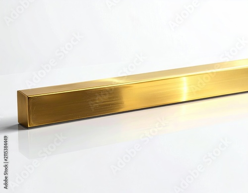 Polished gold bar with subtle reflections on a clean white surface