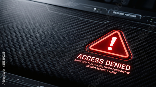 Red glowing access denied warning message on high tech interface