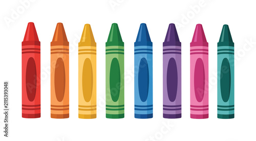 Fotografie Crayon icon set, colorful wax crayons arranged in a row for drawing and school s