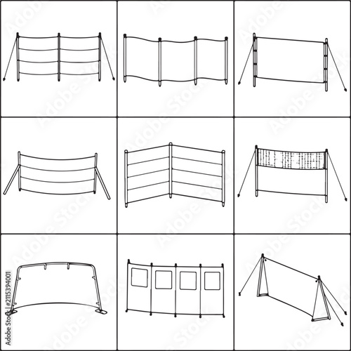 A collection of hand-drawn line art sketches displays various styles of outdoor sports.